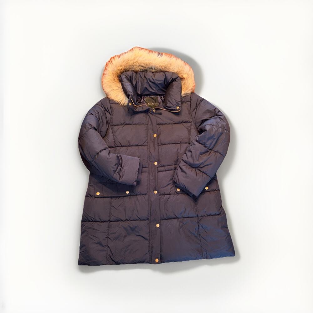 Talbots Womens Parka XL Navy Coat Faux Fur